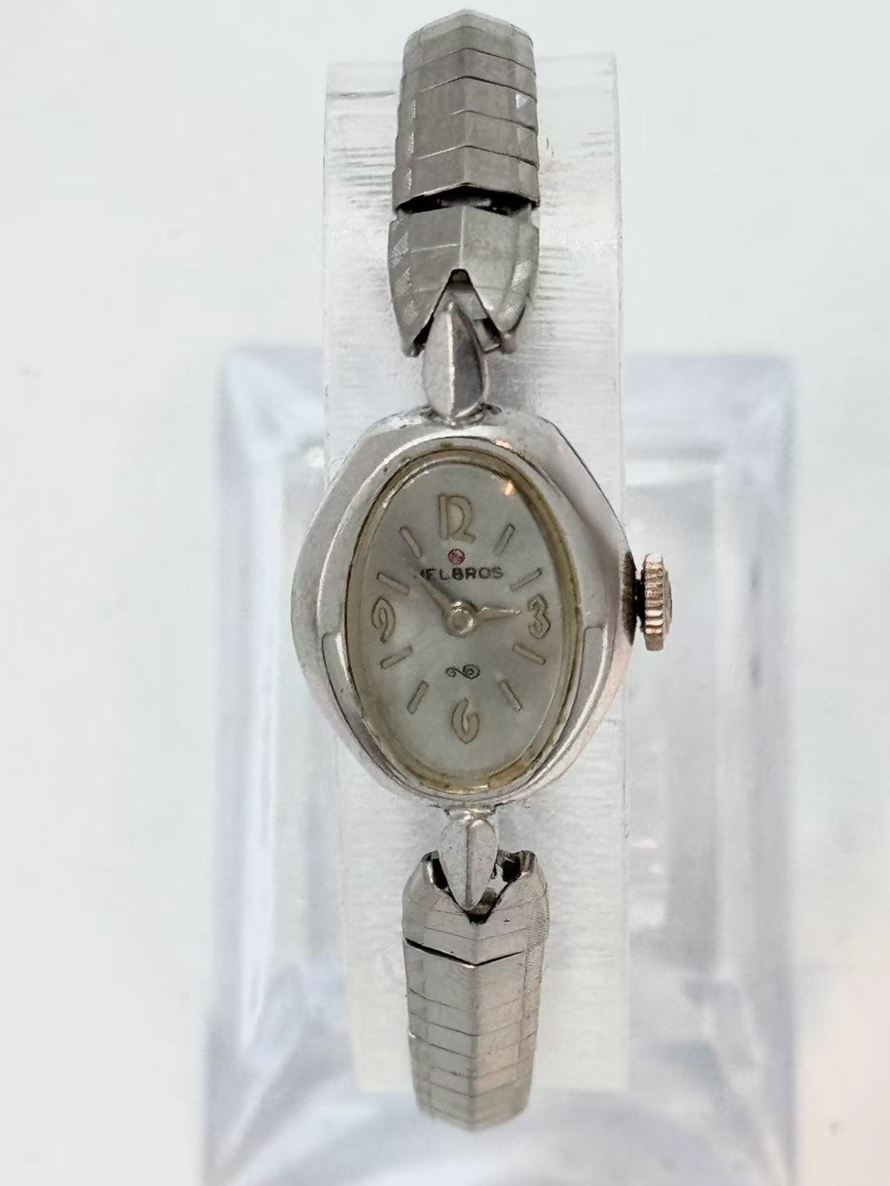 Vintage Helbros Women Mechanical Hand Wind Watch 16mm Silver Tone Oval Dial Runs